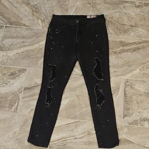 Siwy Black Distressed Skinny Jeans with Paint-Splatter